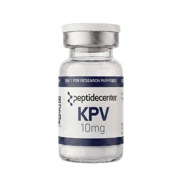 Vial of KPV (Lys-Pro-Val) freeze-dried powder from PeptideCenter